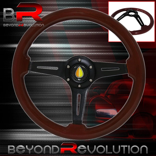 Streak Style Dark Wood Black Aluminum Center 6 Bolt Steering Wheel Jdm Fukushi