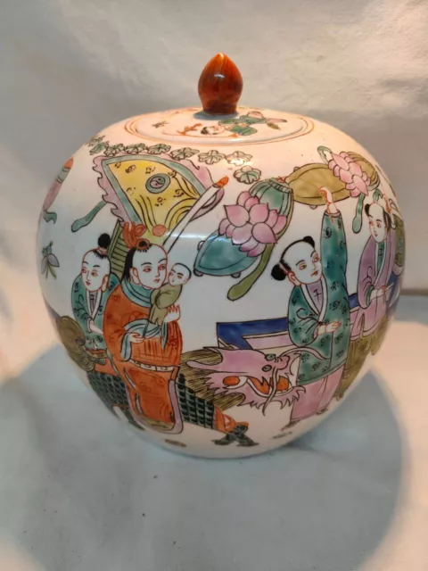 Grand pot à gingembre chinois en porcelaine polychrome