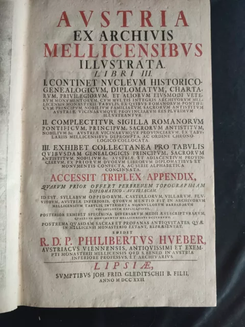 1722 Austria ex archivis Mellicensibus illustrata ,45 großformatige Kupfer