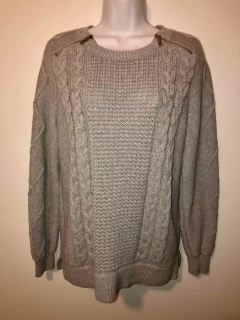 Michael Kors - womens M - GRAY Cable Knit SWEATER w/ shoulder zippers