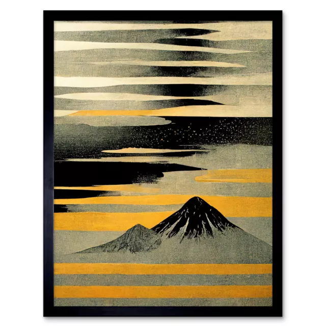 Simple Mount Fuji Silver Grey Black Gold Framed Wall Art Picture Print 12x16