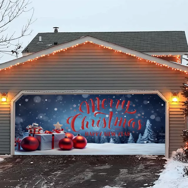 Outdoor Garage Banner Mural Cover 7 X16 FT Large Merry Christmas Door Decoration