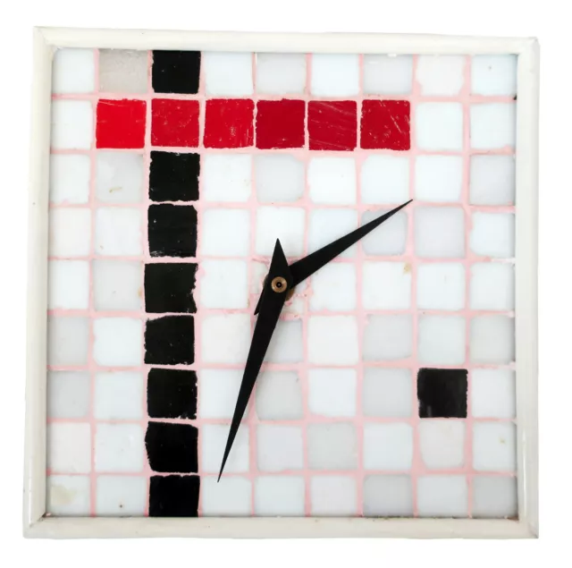 20 cm x 20 cm WHITE/RED/BLACK small MOSAIC tiles WALL CLOCK hand made in UK new