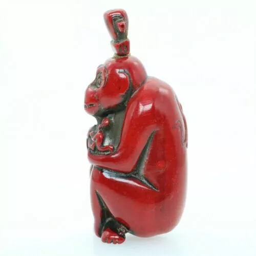 Chinese Red Coral Hand Carved Monkey Collectibles Decorated Snuff Bottle 3