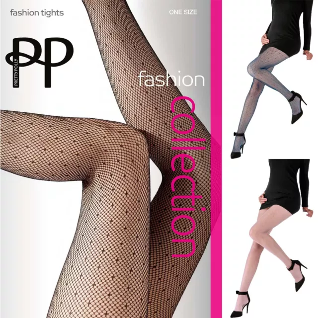 Pretty Polly Fishnet Tights Ladies Black Spot Net Fashion Everyday Hosiery