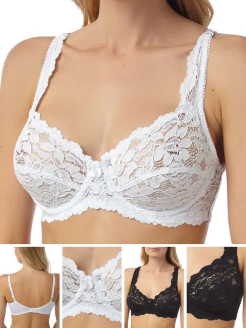 Ladies Adjustable Non-Wired Bra Lace Full Coverage No Pad Floral Lace Plus  Size