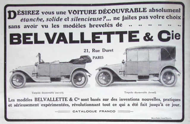 Publicité De Presse 1913 Modèles Belvallette Pour Couvrir Votre Automobiles