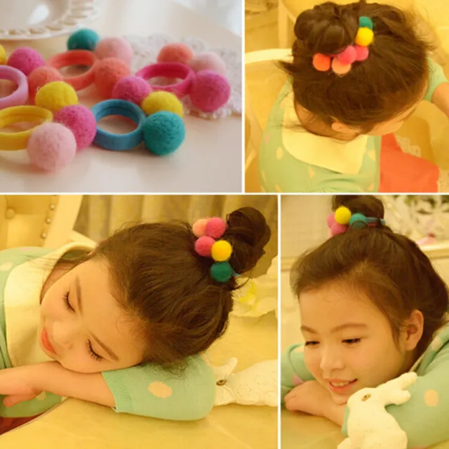 2/5/10 Pcs Cute Balls Elastic Hair Rope Ponytail Holder Headwear Random FOU'EL