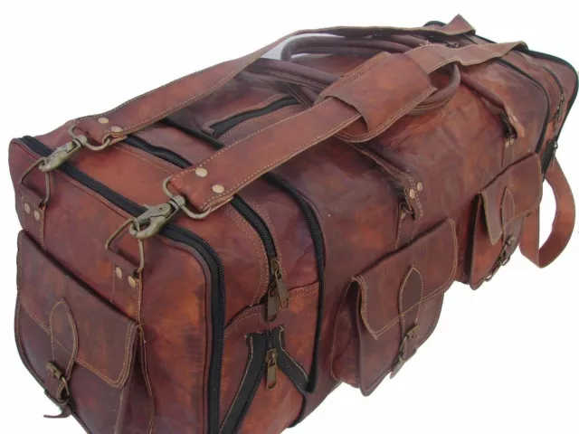 Bag Leather Travel Duffle Gym Weekend Overnight Luggage Holdall Mens Large New