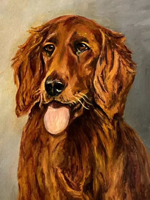 Antique Irish Setter Dog Oil Painting 1955 On Board Gundog