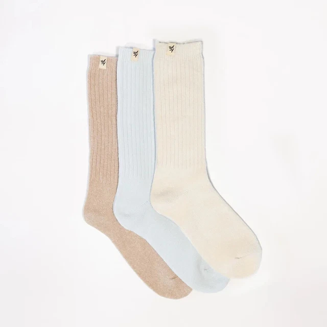 New 3-Pack Cozy Earth Plush Lounge Sock-Women-S/M-Sky, Creme, Almond-Bamboo