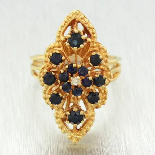 Natürlicher Diamant Und Saphir Edelsteine Cocktail Damen Ring 14k Gelbgold
