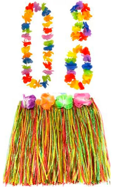Children Hula Skirt Lei Flower Set Hawaiian Costume Multi Color Girl Fancy Dress
