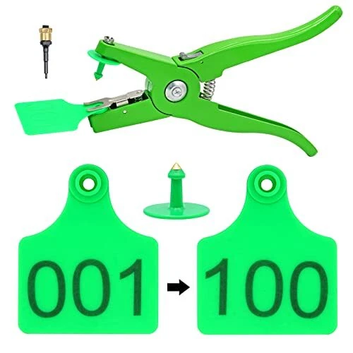 Cattle Ear Tags Numbered 001-100 Plastic Livestock Animal Tag for Goat Farm Cows