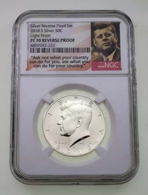 2018-S 50C Kennedy Medio Dólar Graduado Por NGC PF70 Luz Acabado Reverso Proof