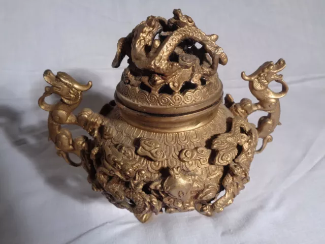 Räuchergefäß Bronze Asiatisch China Japan Nepal Antik signiert alt 2