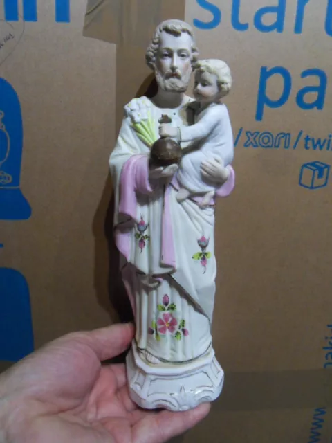 Antique statue Saint St Joseph et Jésus reliquary vocable biscuit HC ou HG