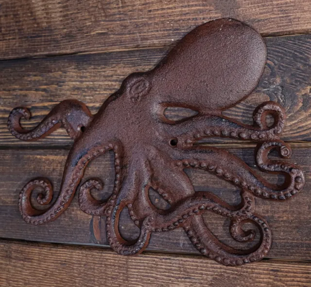 Cast Iron Nautical Marine Deep Sea Octopus Wall Decor Plaque Coastal Ocean Beach