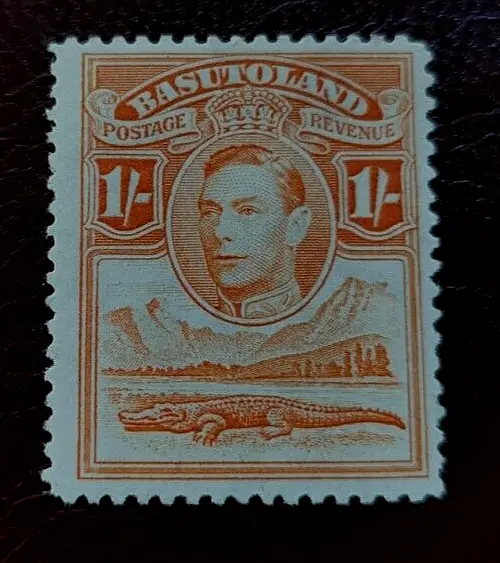 Basutoland: 1938 King George VI and Landscape 1 Sh. Collectible Stamp.