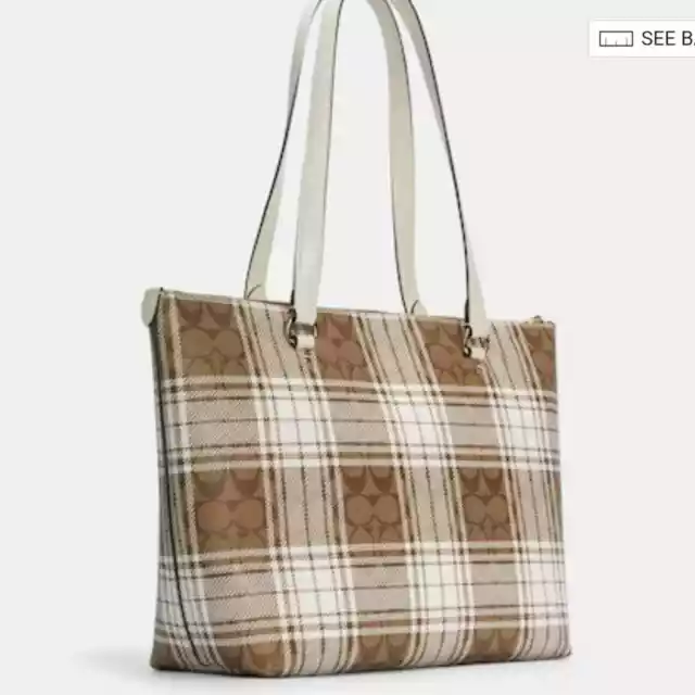 🤎 Coach Gallery Tote In Signature Canvas With Hunting Fishing Plaid Print