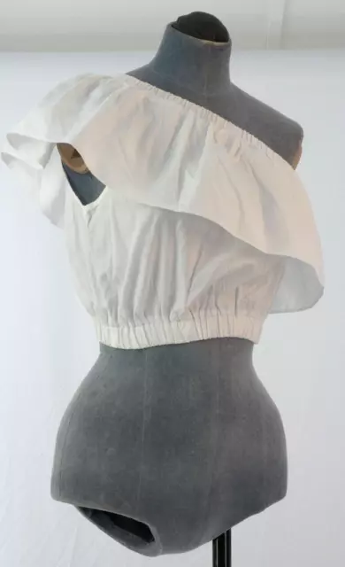 Cocktail senza maniche Asos Top Tagliato Una Spalla Bianco Ruffle UK 8