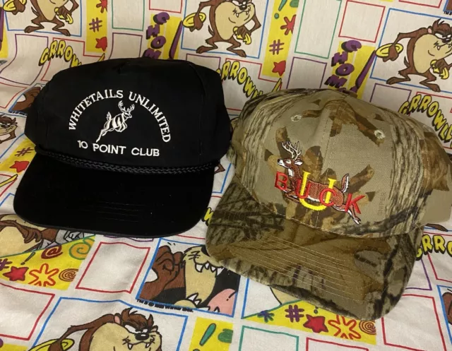 2 Vtg Bucks Unlimited Embroidered Snapback Hats Whitetail Deer Hunter 10 Pointer