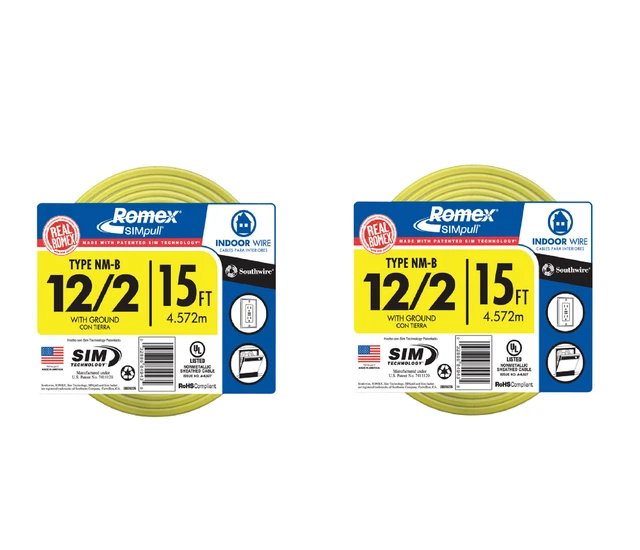 Southwire 15 ft. 12/2 Solid Romex Type NM-B WG Non-Metallic Wire ~ 2-Pack