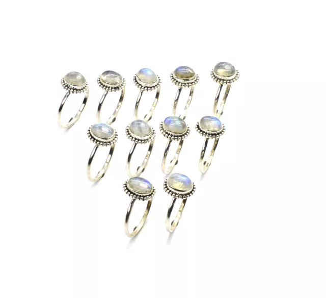 WHOLESALE 11PC 925 SOLID STERLING SILVER WHITE RAINBOW MOONSTONE RING LOT g689