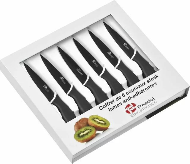 Pradel Excellence - Coffret de 6 Couteaux Steak Lames Anti-Adhérentes - Noir