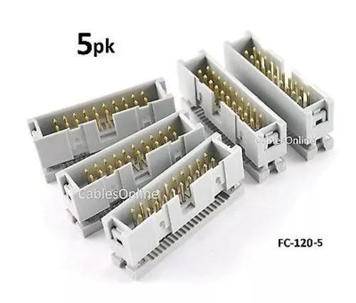 5-PACK 20-Pin Male IDC Flat Ribbon Cable Box Header Connectors, FC-120-5