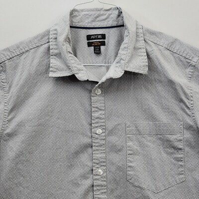 APT 9 Stretch SLIM FIT Mens Large Gray Geometric Short Sleeve Button Up Shirt