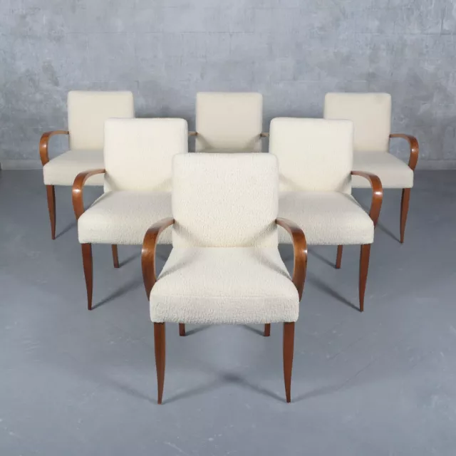 Set of Six Upholstered Mid-Century Walnut Dining Chairs