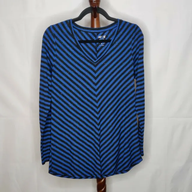 Apt. 9 women's size S modern essential v-neck tunic blue black metallic striped