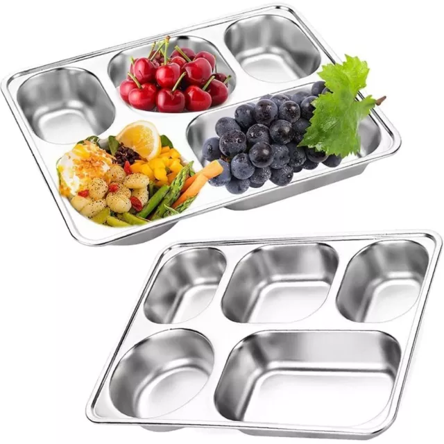 Stainless Steel Divided Dinner Tray Lunch Container Food Plate for SchoolCantee✅