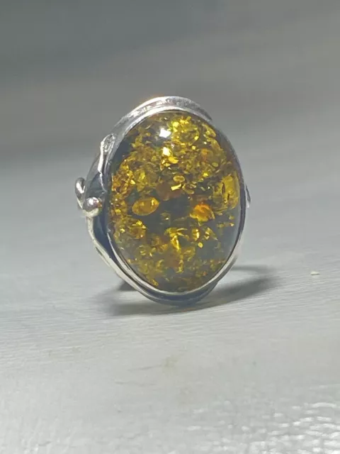 Amber ring size 6 floral art deco style vintage sterling silver women