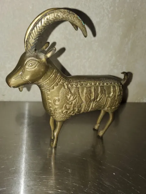 Vintage 1960s Brass Persian Ram  Mythical Mountain Aries Sign Sculpture Figurine
