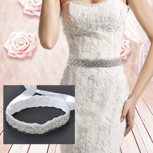 Vintage Bridal Handmade Ribbon Rhinestone Pearl Crystal Wedding Dress Belt Sash