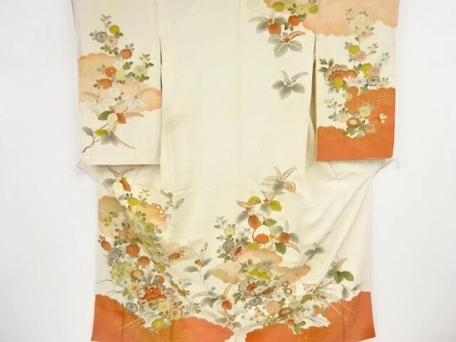 84653# Japanese Kimono / Antique Kimono / Embroidery / Peony & Kiku & Pa