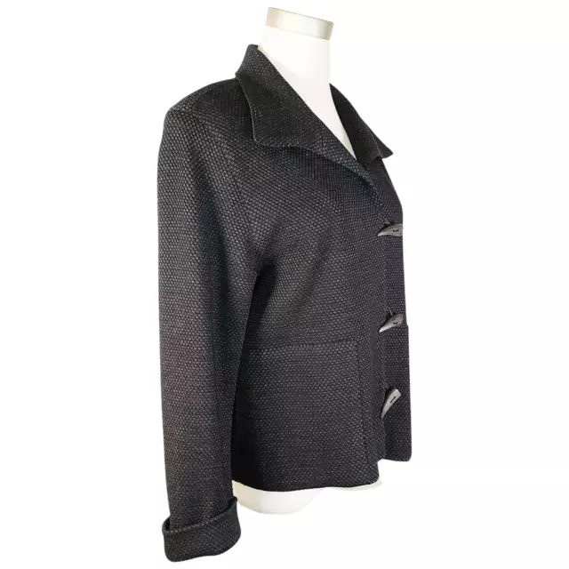 CAROLINE ROSE S Black Gray Stretch Wool Blend Knit Jacket Retail $625 3