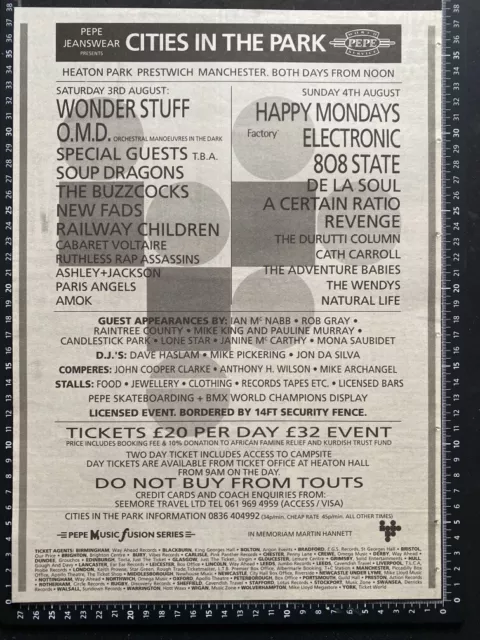 Cities In The Park - Electronic Happy Mondays - 1991 Original Advert / Poster