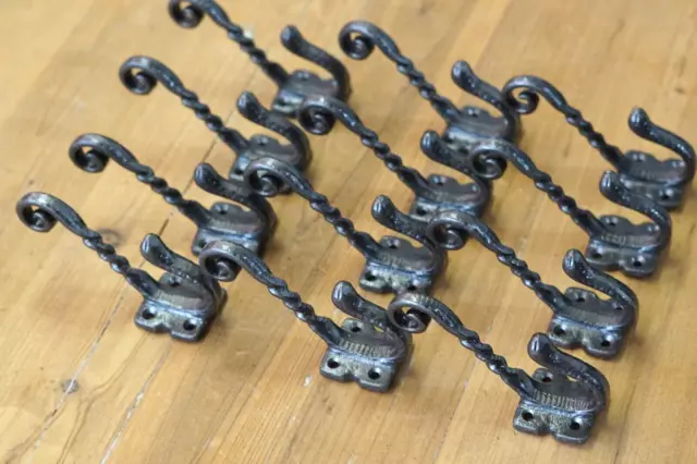 12 Iron Antique Style Coat Hooks Hat Rack Tree Restoration Industrial Fancy Lot