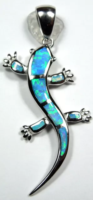 Highest  Quality Blue Fire Opal Inlay 925 Sterling Silver Gecko Pendant