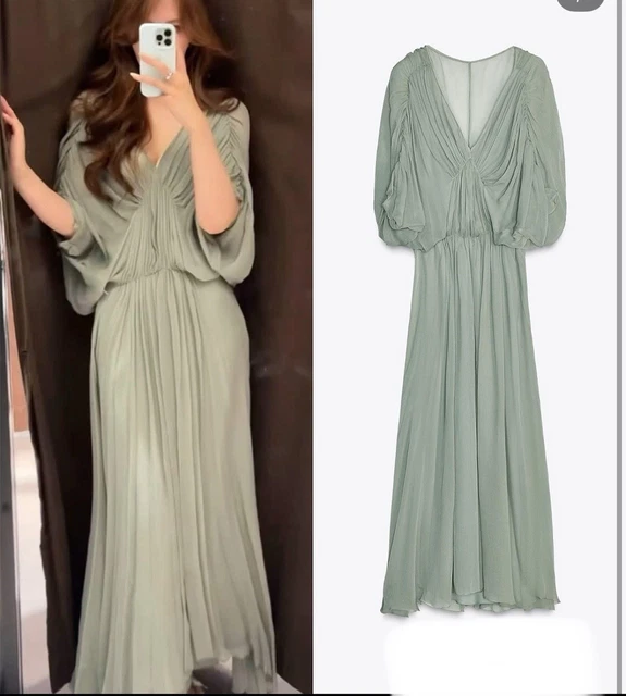 ZARA NEW WOMAN Ss25 Sea Green Zw Collection Draped Dress