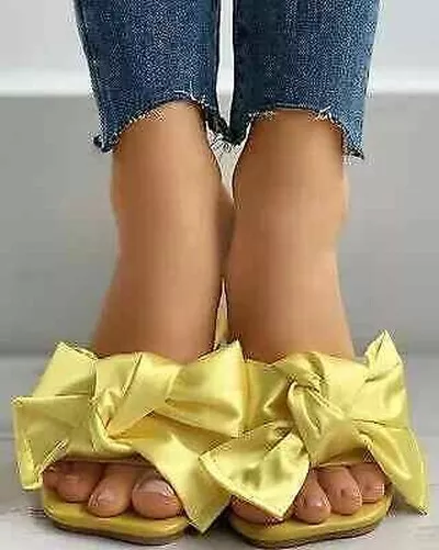 Sandales Chaussons Sabot Talon Bas Confortable Jaune Noeud Cuir Synthetique 8060