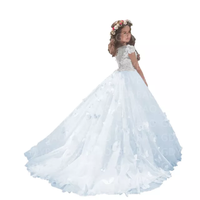 Butterfly Flower Girl Dresses Applique First Communion Party Prom Princess Gown