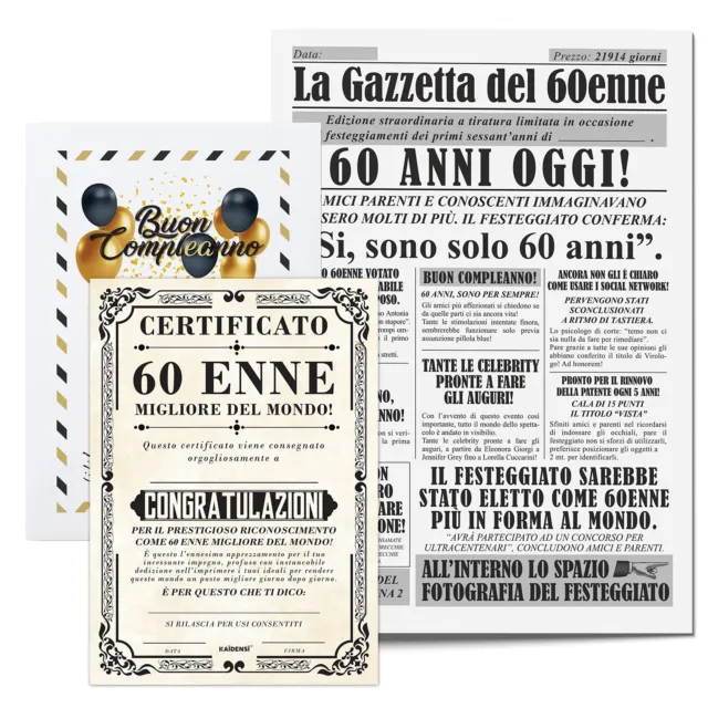 IDEA REGALO COMPLEANNO Originale 60 Anni Uomo - Giornale La Gazzetta con C  EUR 17,60 - PicClick IT