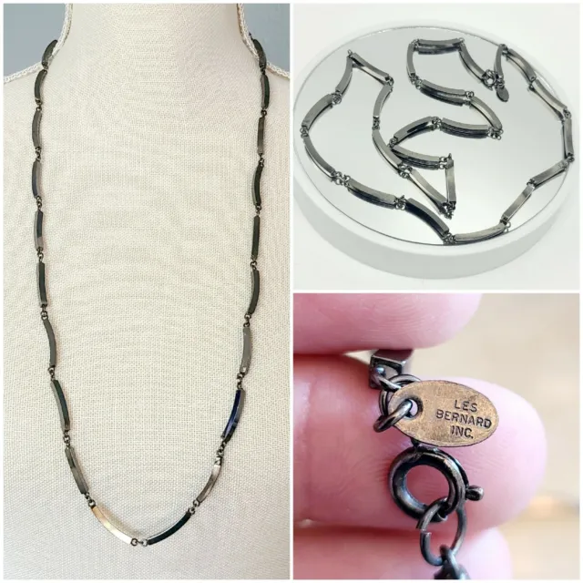 Les Bernard Gray Metal Long Link Necklace