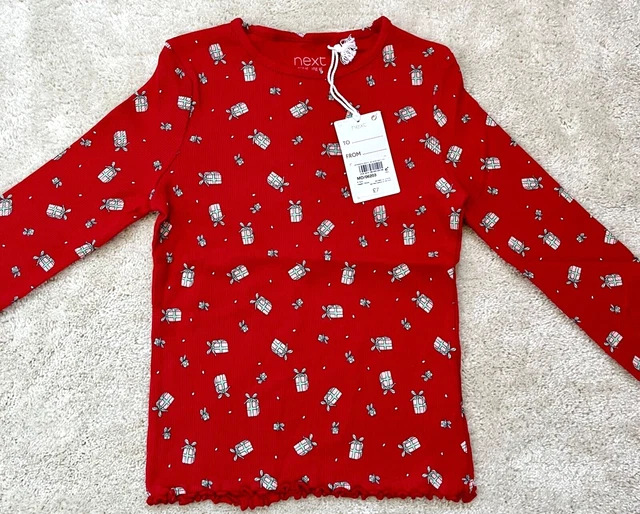 Next Christmas Ribbed Long Sleeved T-Shirt Age 6-7 Years (Up to 122cm)