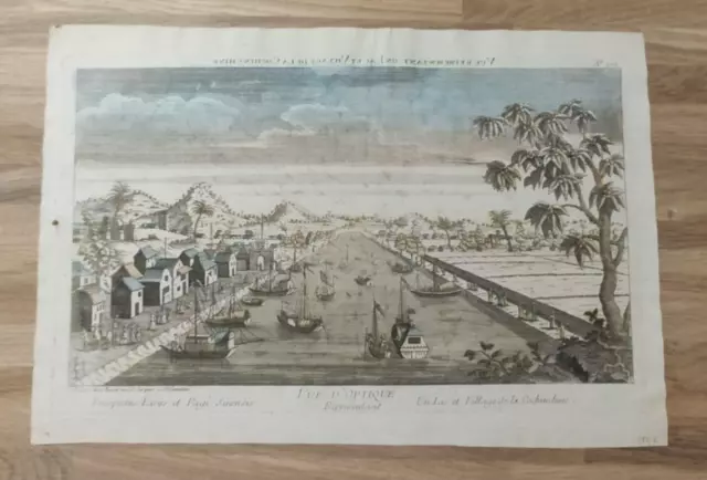 -OPTICAL VIEW - ""A Lake and Village of Cochinchina"" ENGRAVING XVIIIE.