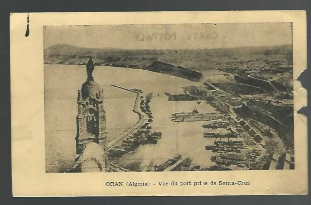 Oran (Algeria) Vue du port pri de Santa Cruz B & W early 1900's Vintage Postcard